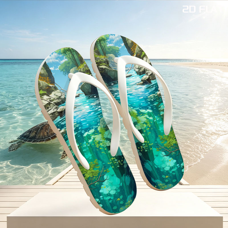 Crystal Clear Stream in a Lush Canyon -  flip-flops