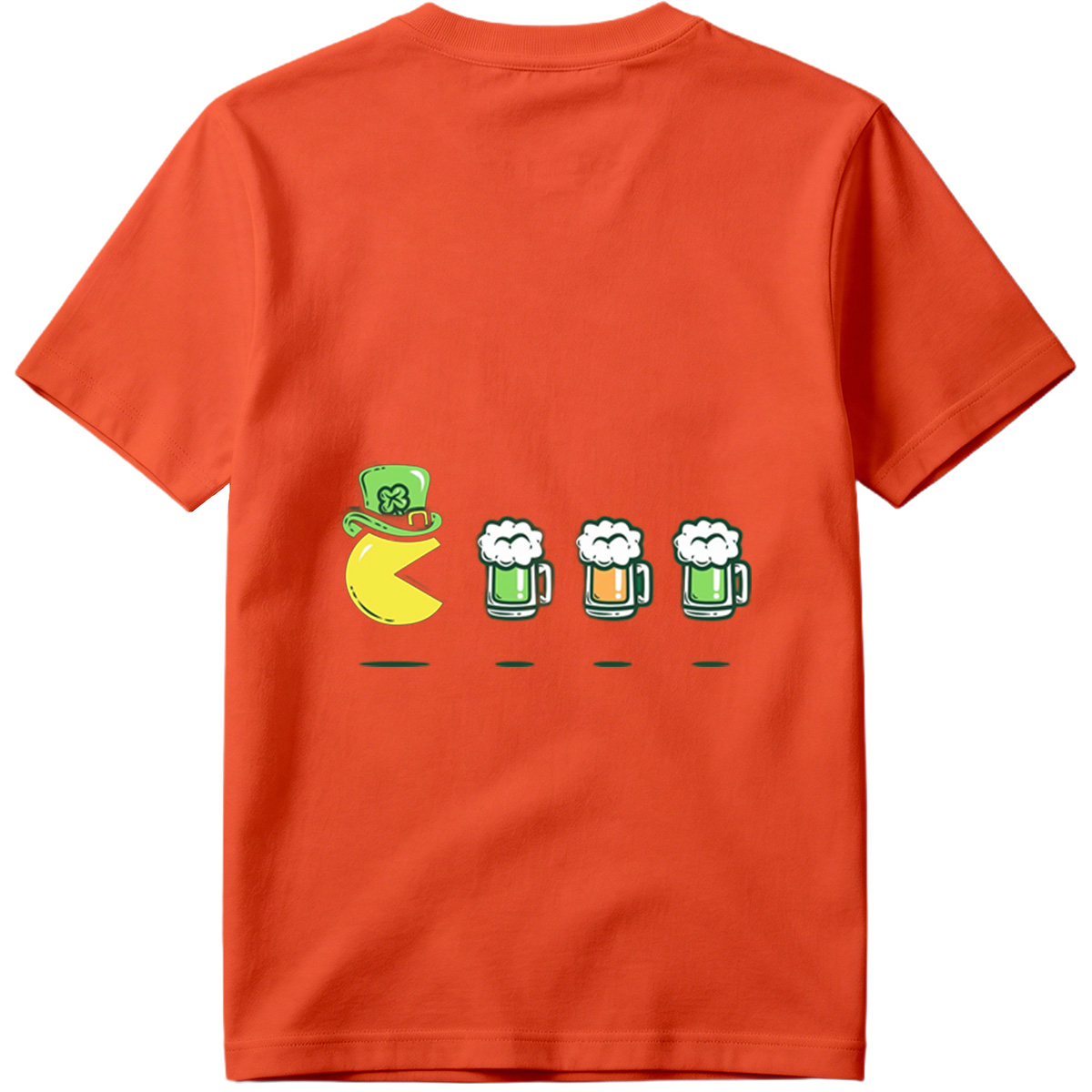 Pac-Man Wears a Leprechaun Hat and Approaches Beer Mugs - Tee