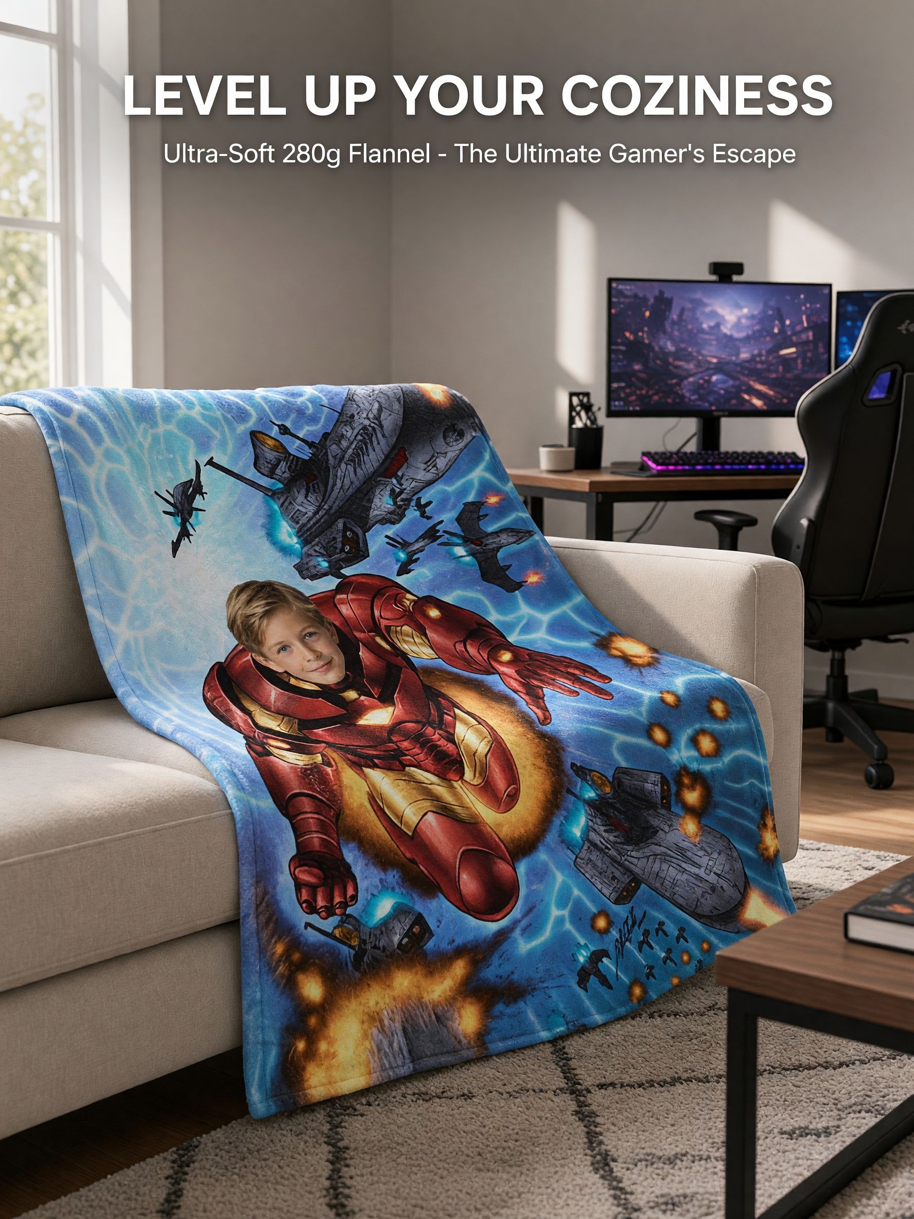 Custom Superhero Face Blanket Personalized Photo Flannel Throw Ultra Soft Cozy Fleece Wrap Ideal Gift for Kids