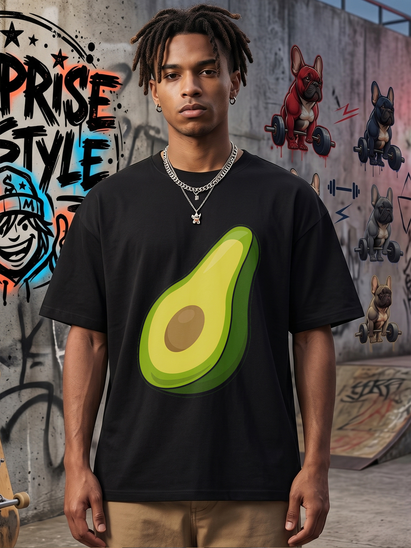 Men's Avocado Print T-Shirt Funny Fruit Graphic Casual Round Neck Summer Lightweight Breathable Short Sleeve Tee for Outdoor Activities and Daily Wear Adults