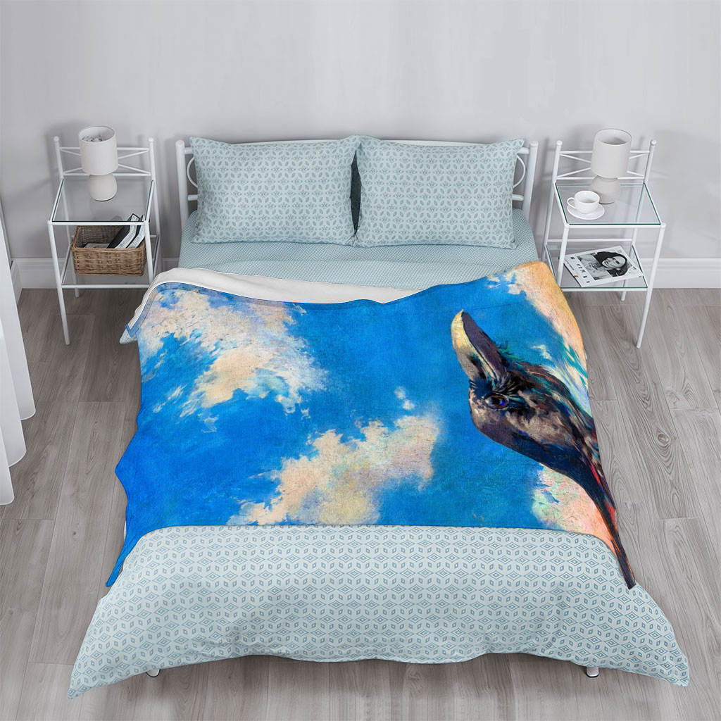 Crow Against Vibrant Sky Painting - Blankets