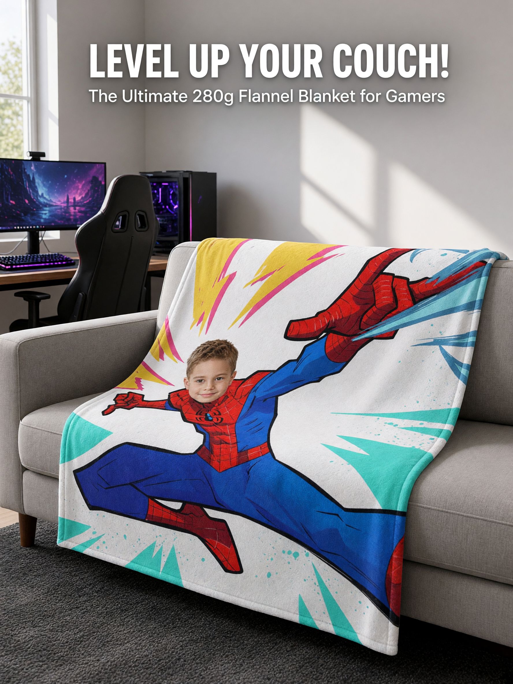 Personalized Superhero Photo Blanket Custom Face Soft Flannel Fleece Throw Bed Couch Cozy Gift
