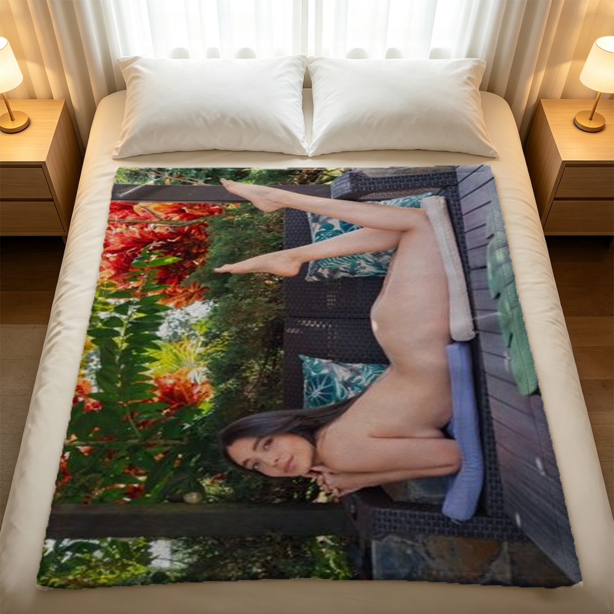 Redhead in Macrame Bikini Posing on Rocks - Blanket