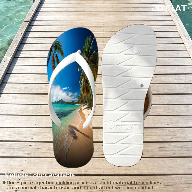 Tropical Beach with Palm Trees and Crystal Clear Water -  flip-flops