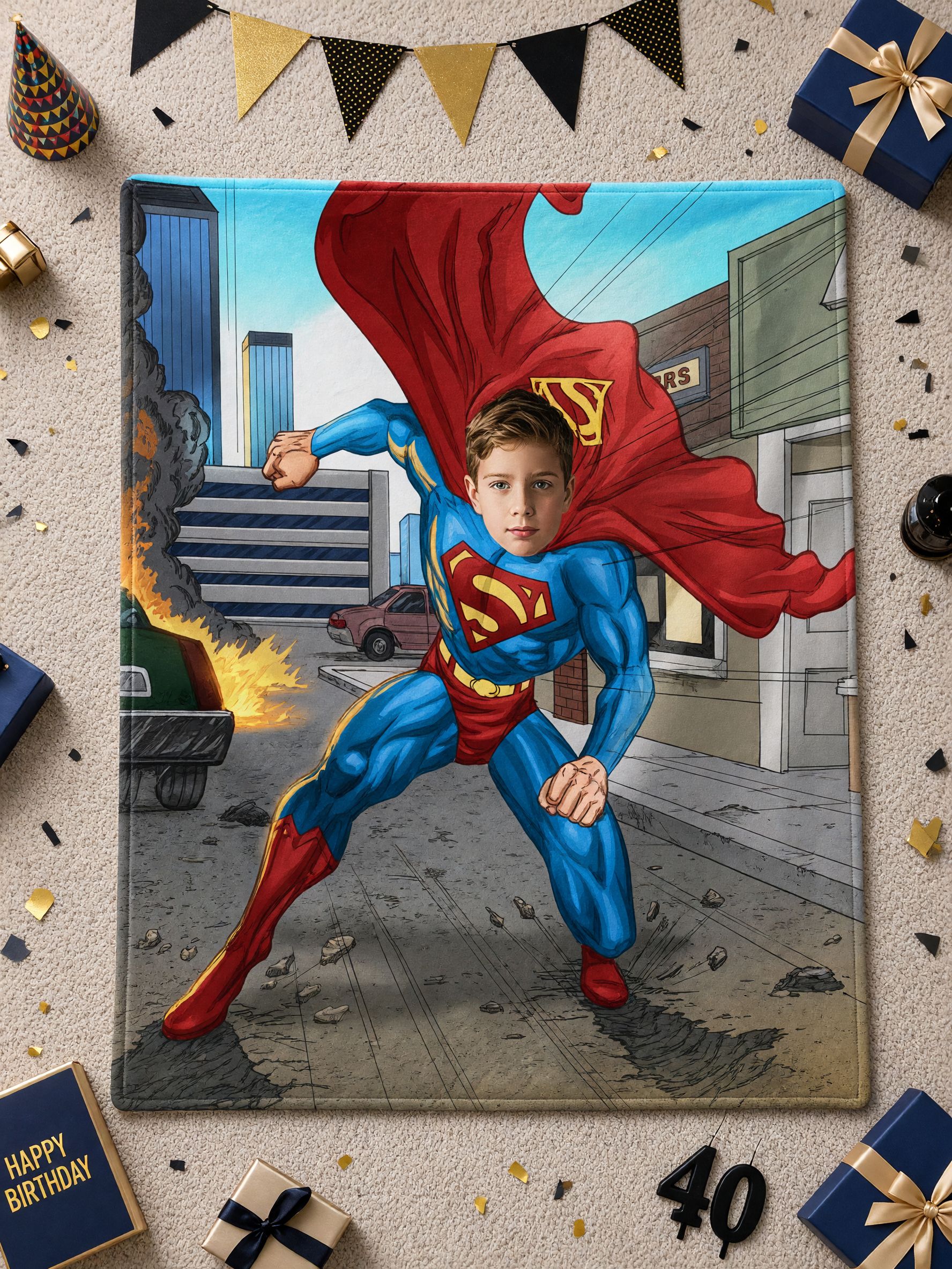 Custom Photo Face Superhero Fleece Throw Blanket Personalized Superhero Comic Gift Ultra Soft Anti Pilling Flannel Bed
