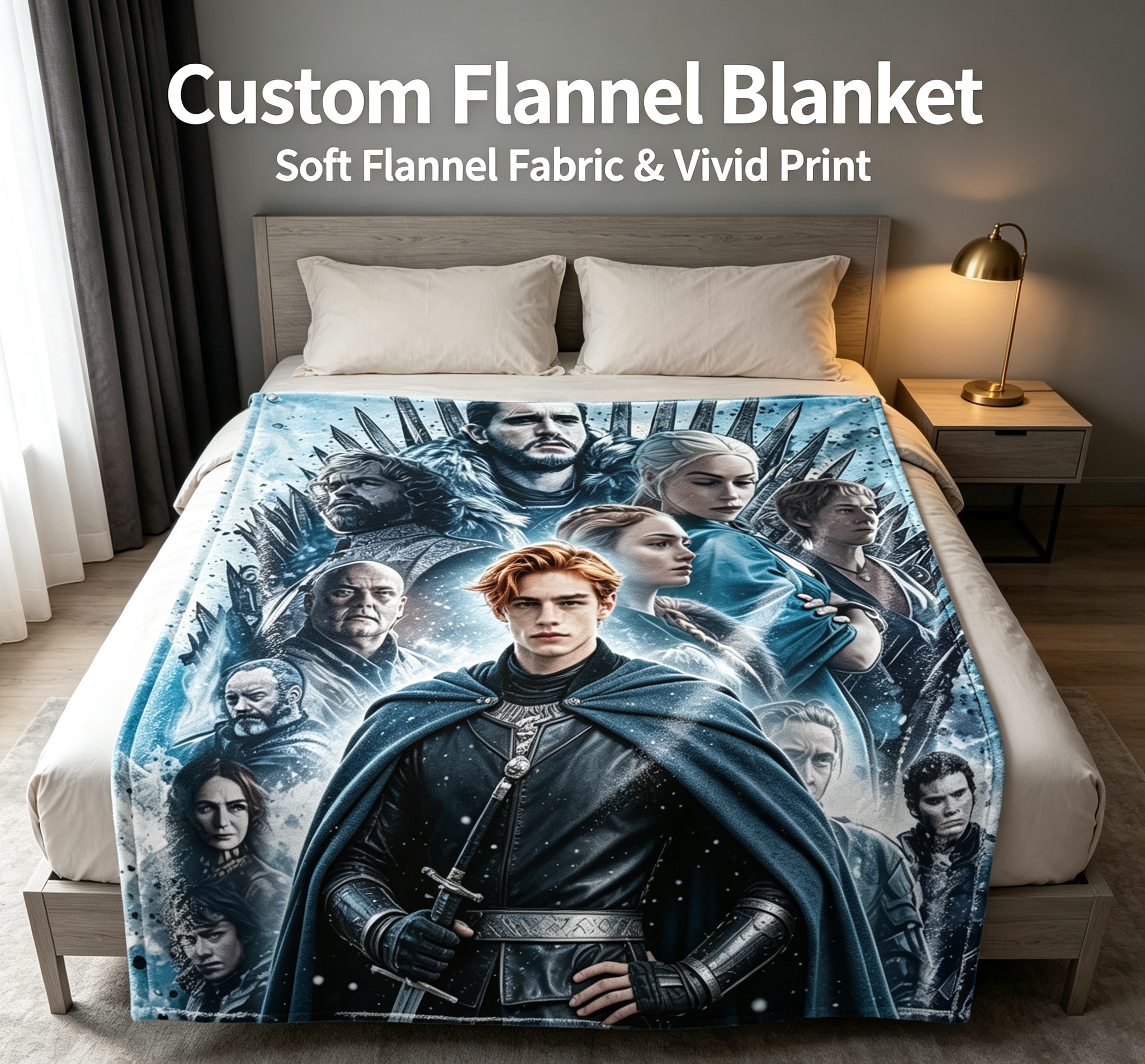 Custom Face Blanket Game of Thrones The Final Season Flannel Blanket for Couch, Bed, or Travel Perfect Gift for Fans and Collectors