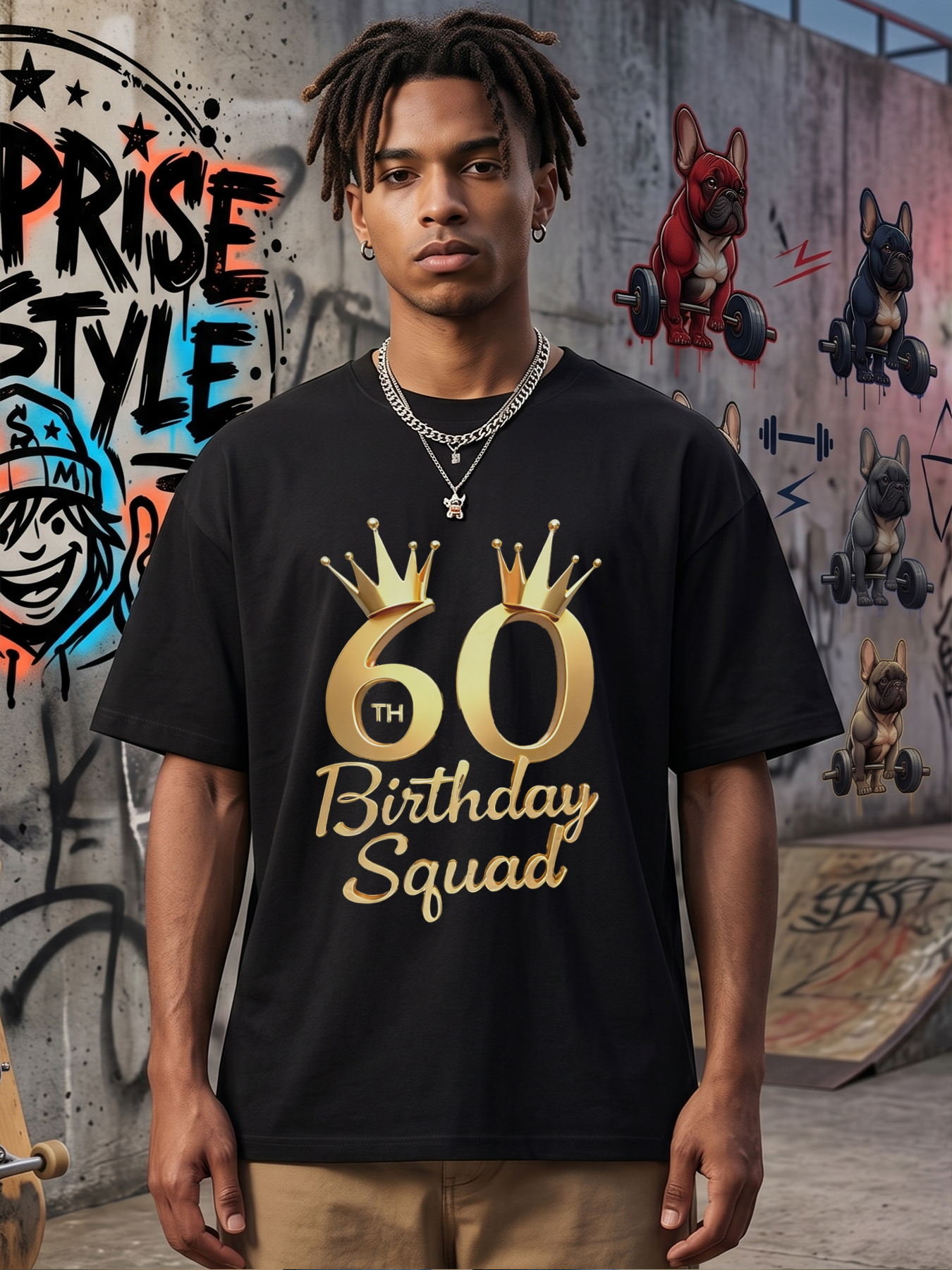 Men's Printed T-Shirt 60th Birthday Squad Gold Crown Design Casual Round Neck Summer Lightweight Breathable Short Sleeve T-Shirt for Birthday Celebration Party Adult Men and Women