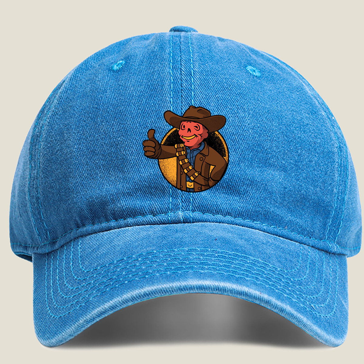 Cowboy Skeleton Thumbs Up - Washed Denim - Baseball Cap