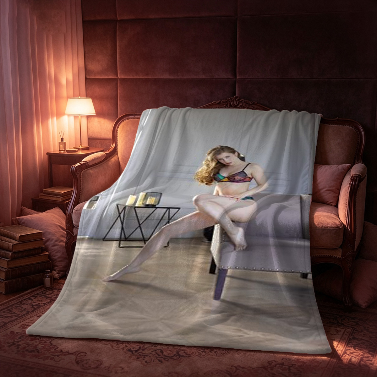 Two Asian Cosplay Girls in Dalmatian Bikini and Thigh Highs Cuddling on Rug - Blanket