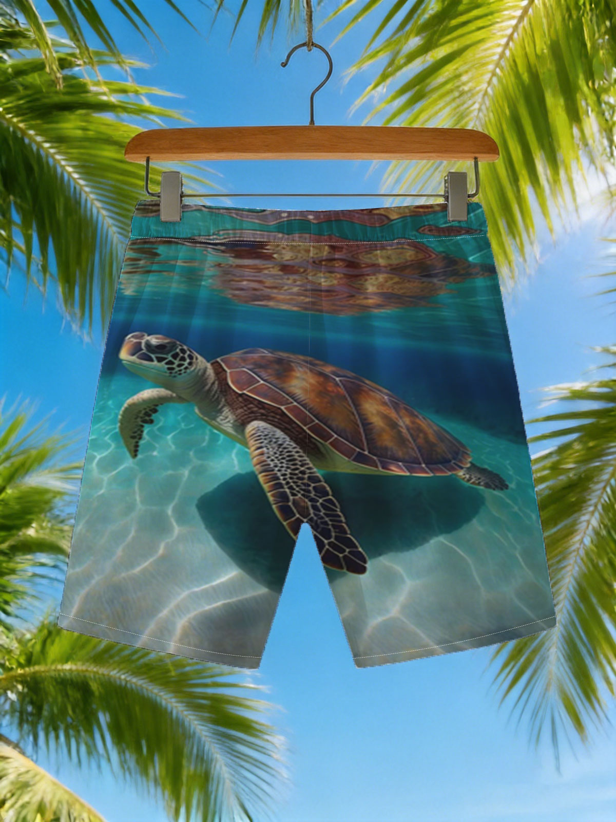 Sea Turtle Swimming in Crystal Clear Waters -  Beach shorts