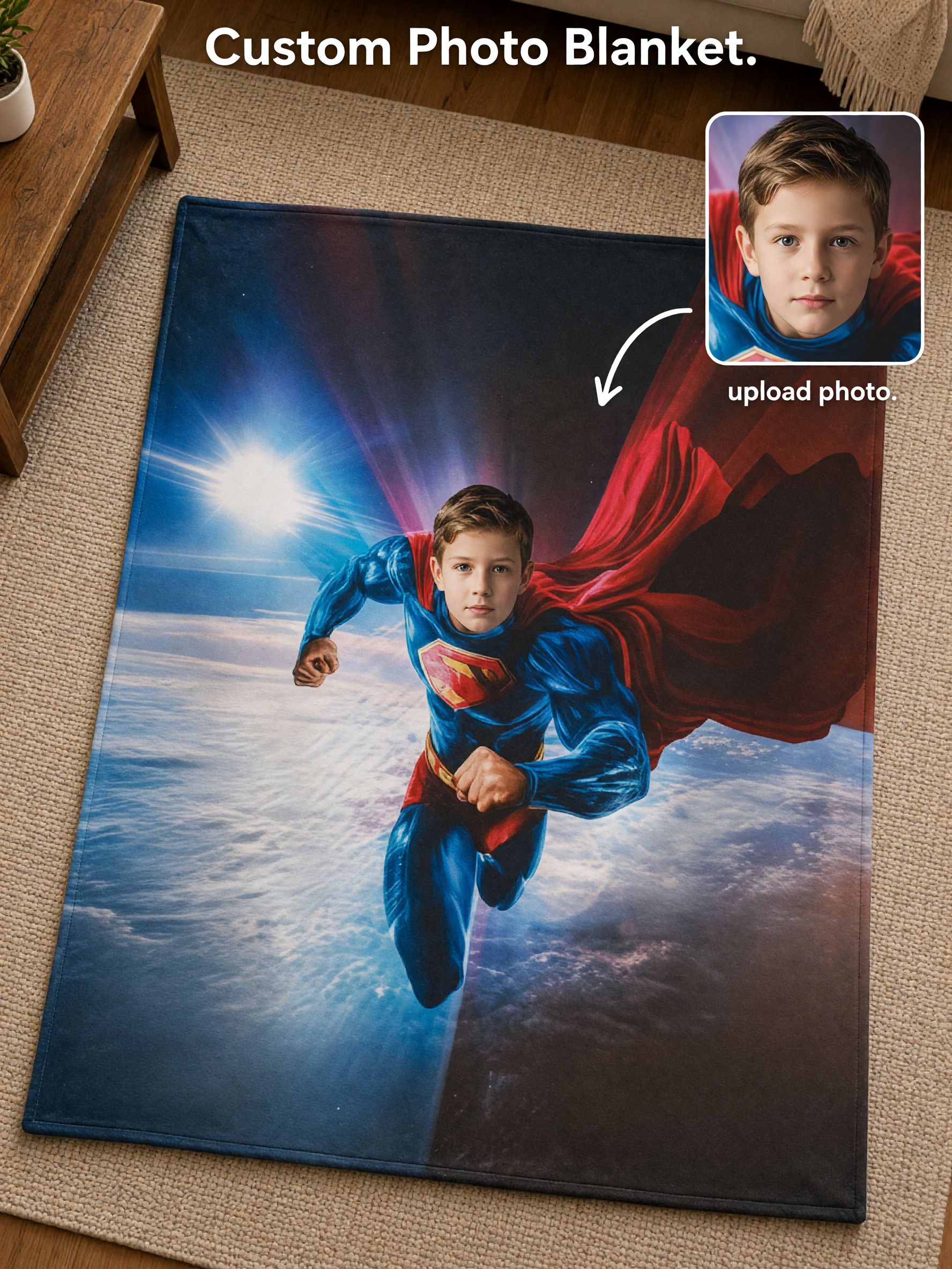 Custom Photo Superhero Blanket Ultra Soft Flannel Throw Personalized Hero Portrait Fleece Blanket Gift for Kids