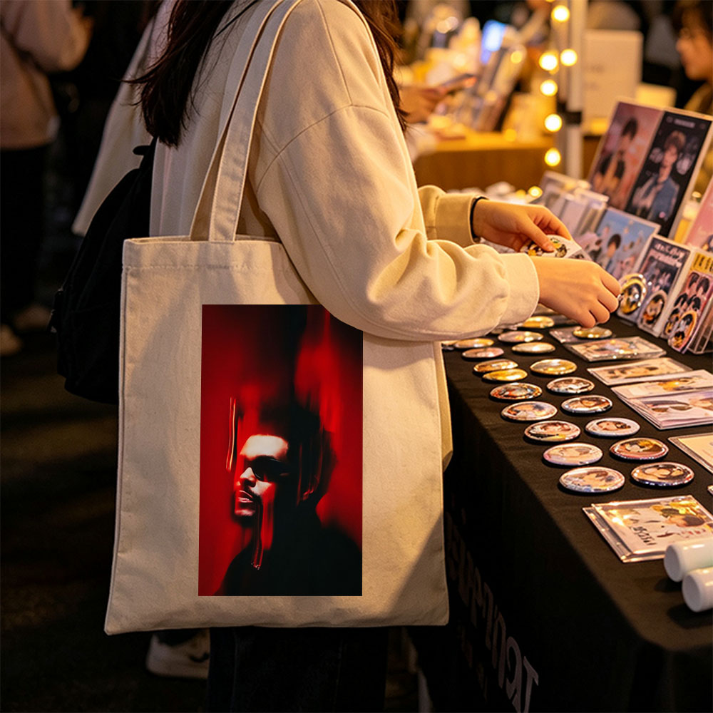 The Weeknd in a Dark Red Scene with Dramatic Lighting and Blurred Motion Effect - Canvas tote bags