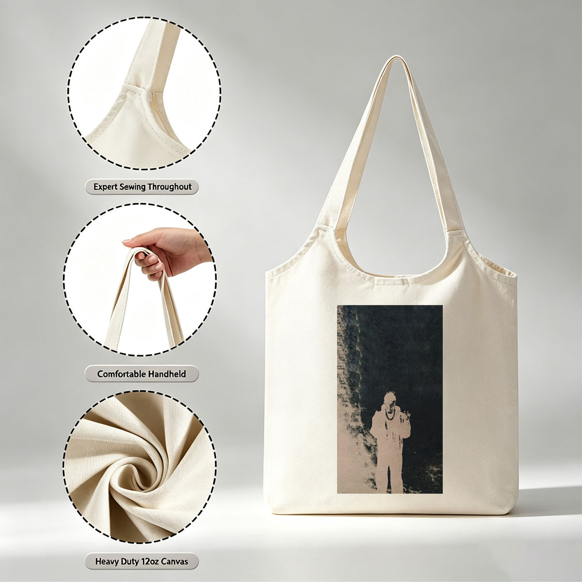 Lil Durk in Dark Urban Scene with High-Contrast Silhouette Art - Canvas shoulder bags/