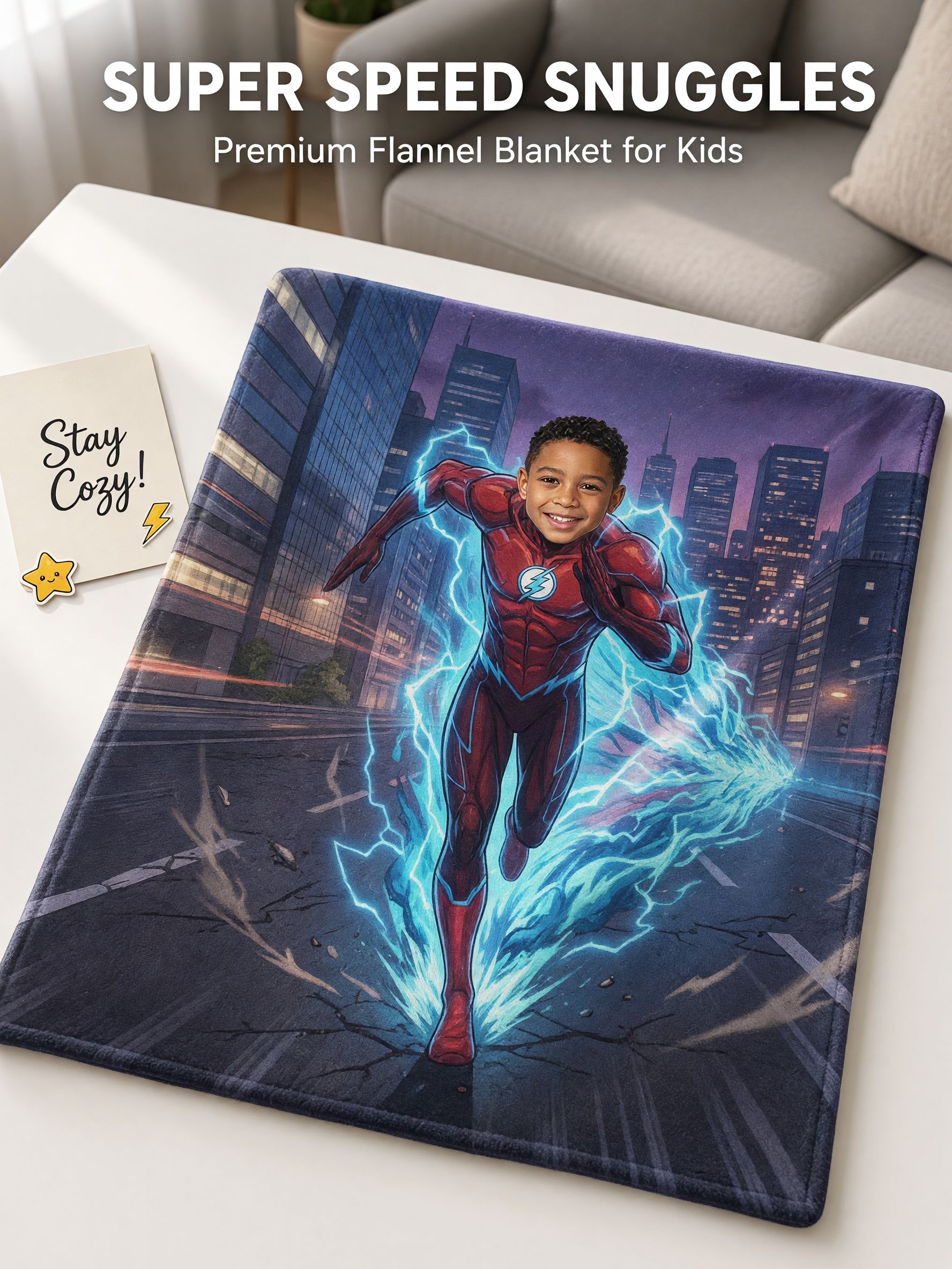 Personalized Superhero Face Photo Blanket Custom Flannel Fleece Throw Soft Hypoallergenic Bed Couch Bedding Gift