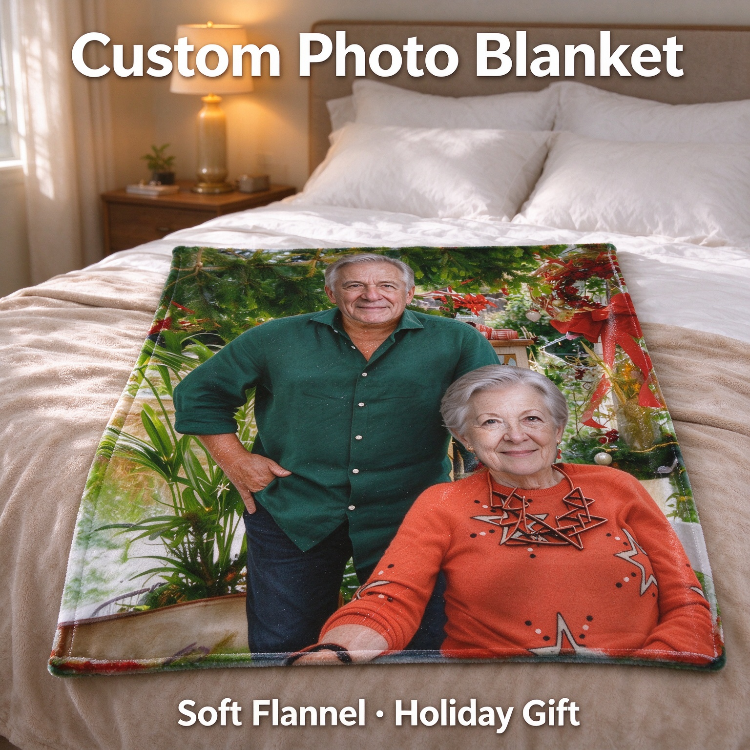 Custom Photo Blanket Personalized Face Portrait Throw Ultra Soft Flannel Fleece Blanket for Family Keepsake Gift