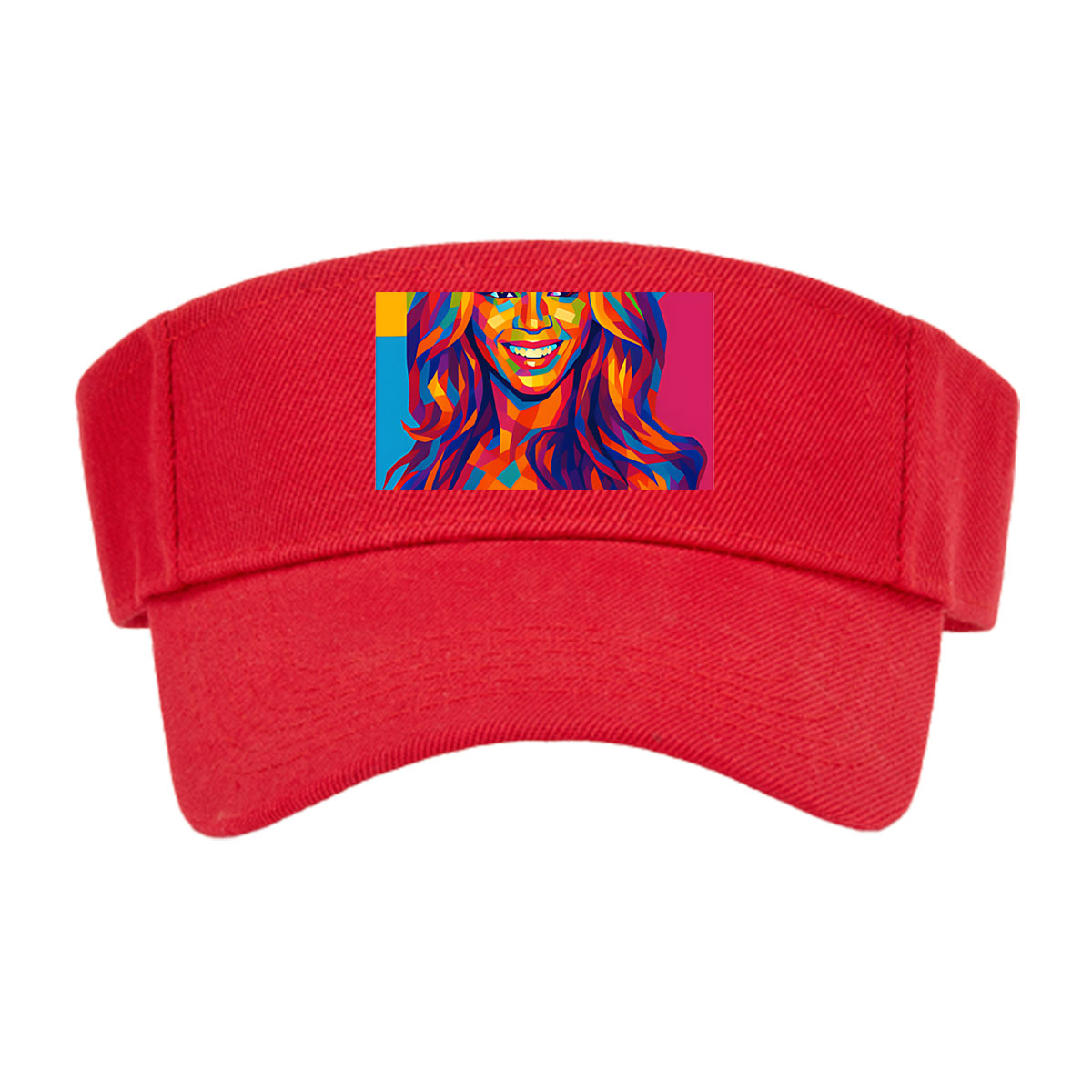 Colorful Portrait of a Smiling Woman with Vibrant Geometric Patterns -  Visor cap