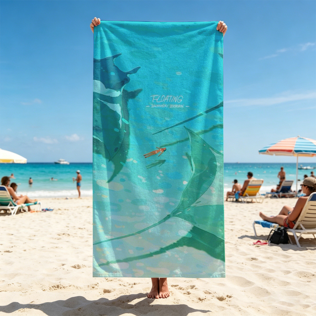 Manta Rays Gliding in Turquoise Waters - Beach towels