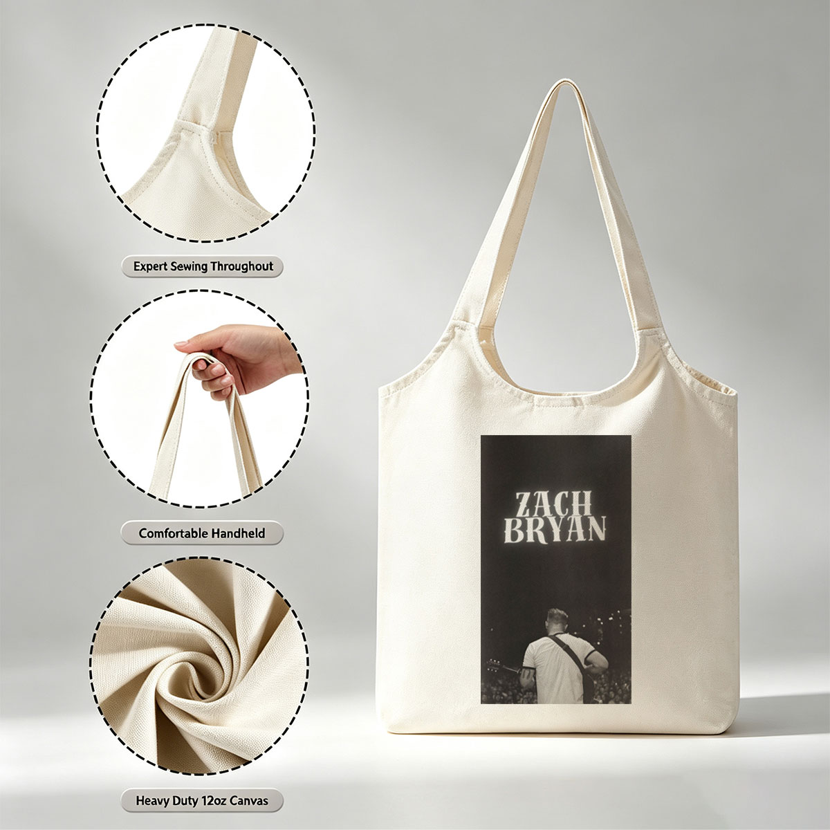 Zach Bryan Live Performance on Stage with Guitar and Crowd in Black and White - Canvas shoulder bags/