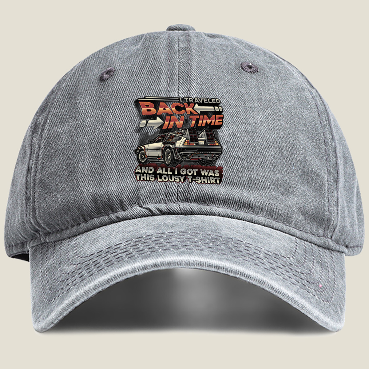 Back to the Future - DeLorean Time Machine T-Shirt - Washed Denim - Baseball Cap