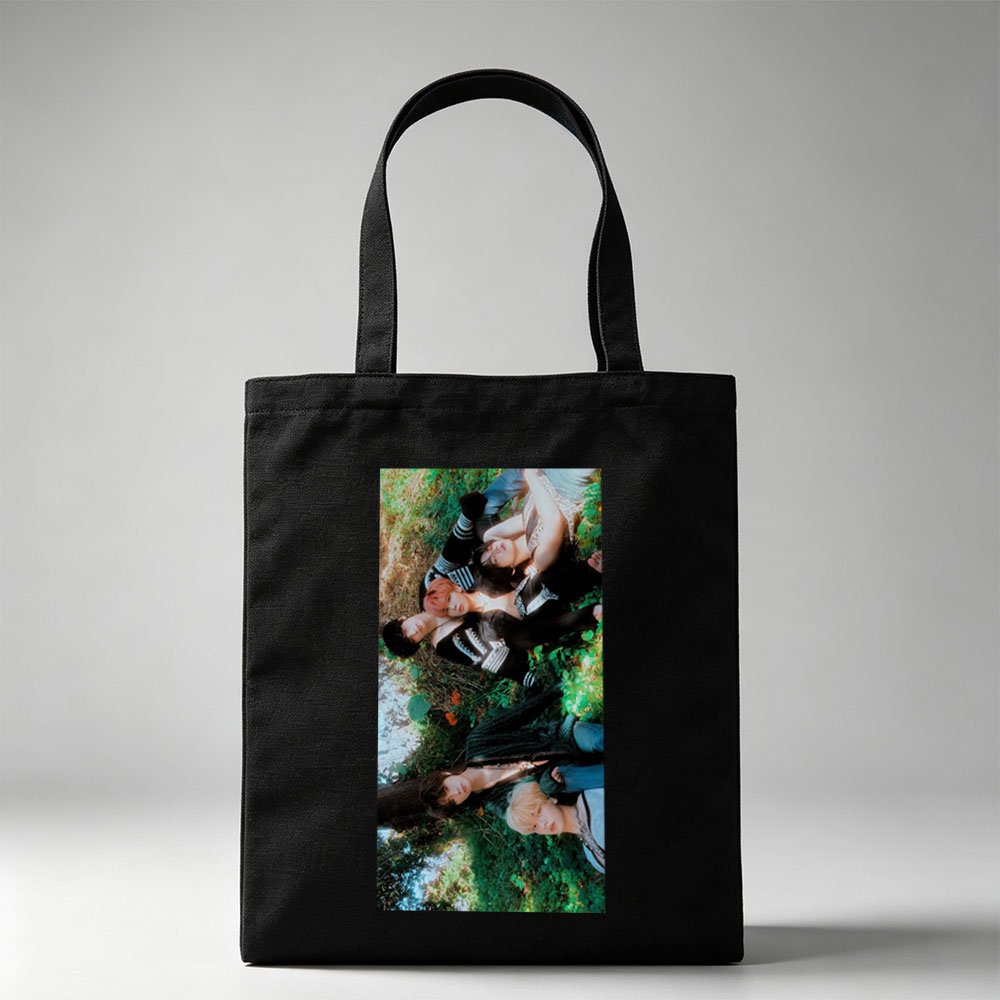 TXT Members Lying on Grass in Nature Scene - Canvas tote bags