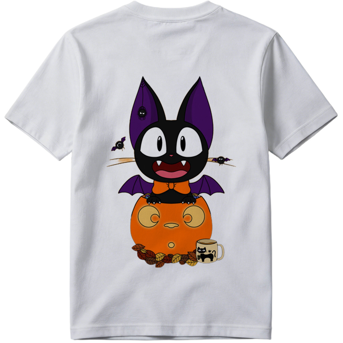 Halloween Cat with Pumpkin and Bat Wings - Tee