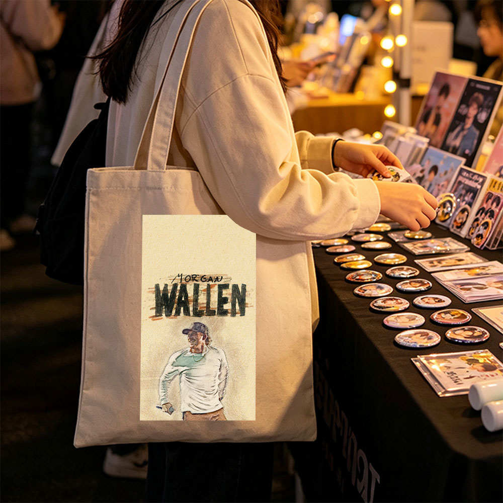Morgan Wallen Performing on Stage in a Casual Outfit with Microphone - Canvas tote bags