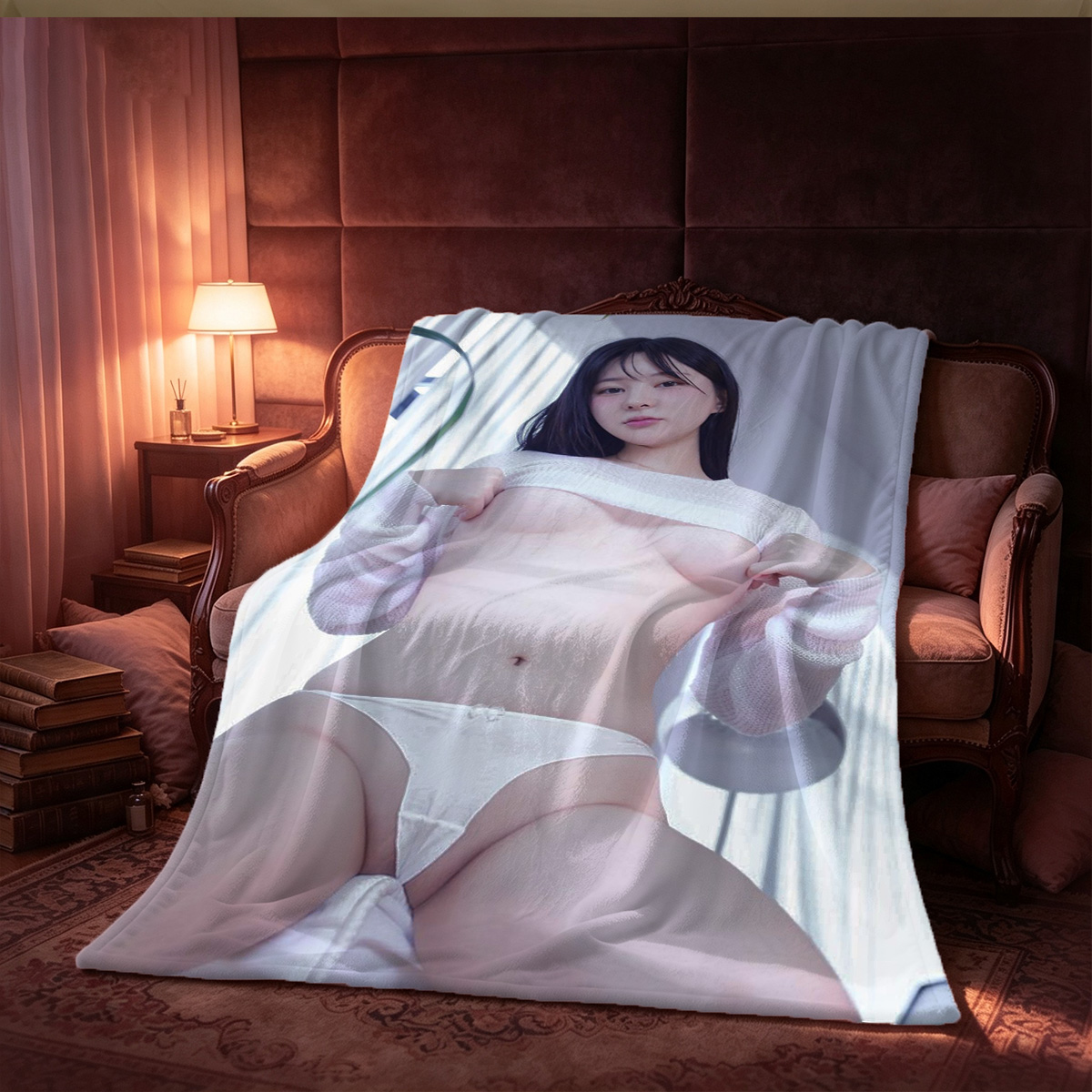 Maid Outfit Nude with Pasties and Fishnets - Blanket