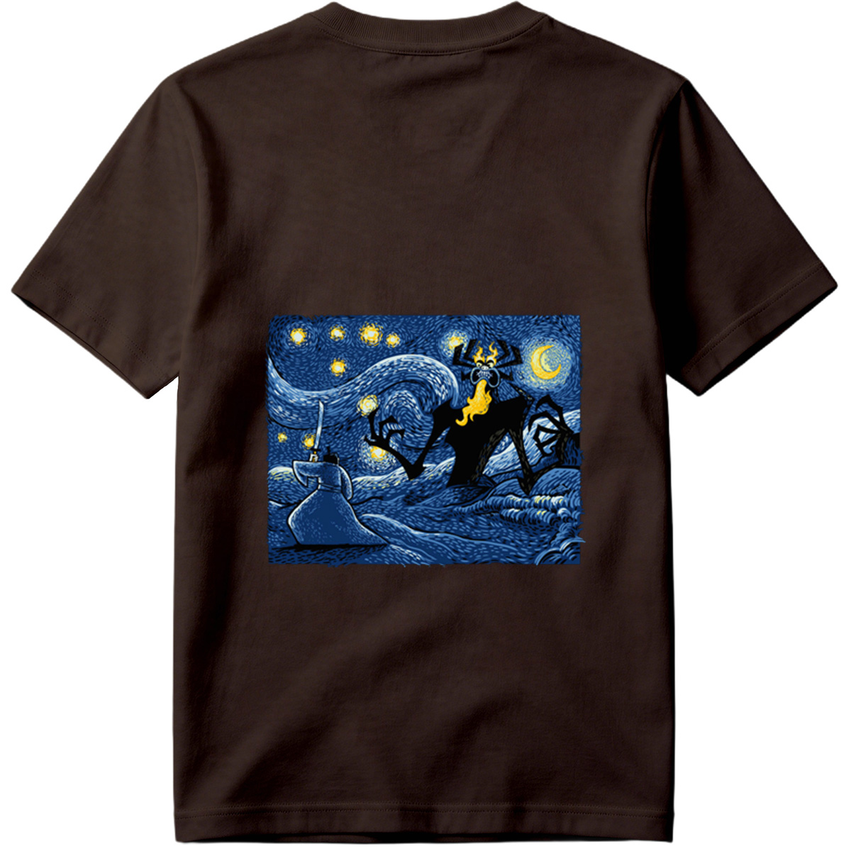 Samurai vs. Fiery Spider in Starry Night - Tee