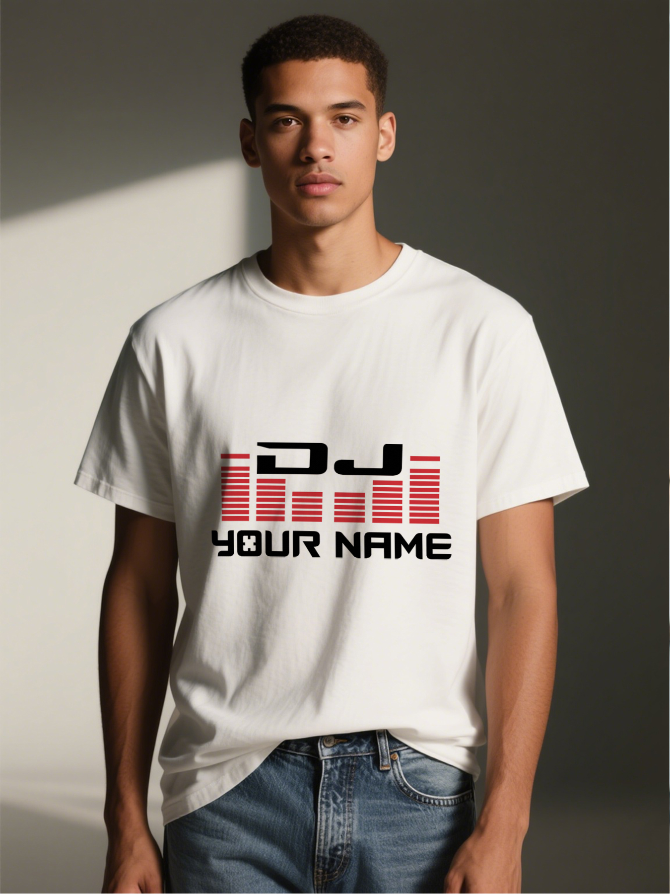 Men's Printed T-Shirt Audio Equalizer Design Red Sound Wave Graphic Casual Round Neck Summer Lightweight Breathable Short Sleeve T-Shirt for Music Lovers and DJ Enthusiasts Adult Men