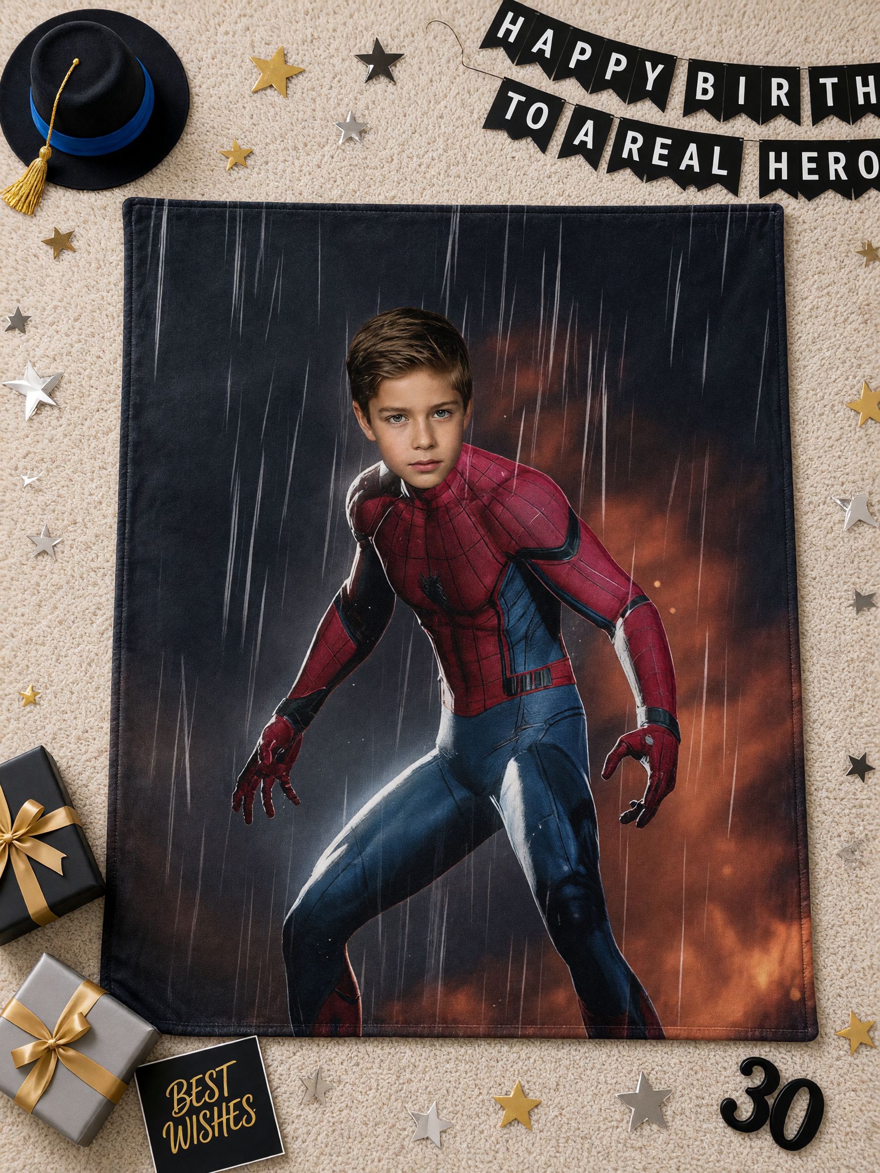 Custom Photo Face Superhero Flannel Blanket, Ultra Soft Anti-Pilling Throw, Ideal Personalized Gift for Kids and Adults