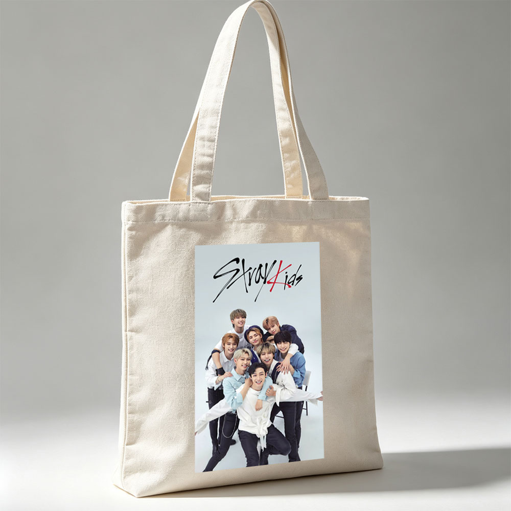 Stray Kids Group Photo - Members Posing Together in Casual Outfits on a Light Background - Canvas tote bags