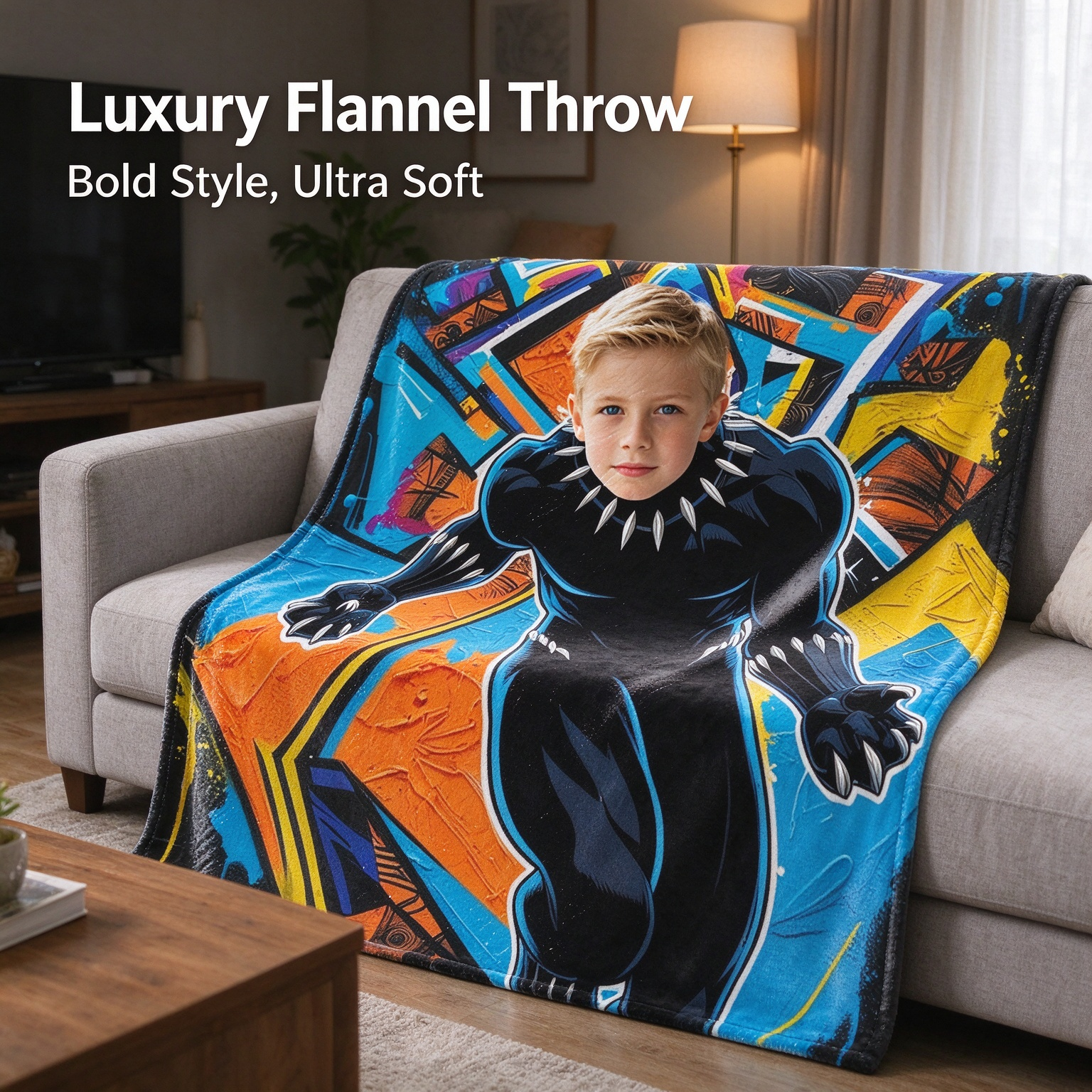 Custom Face Superhero Blanket Personalized Photo Flannel Fleece Throw Soft Warm Bed Couch Cover Ideal Birthday Gift