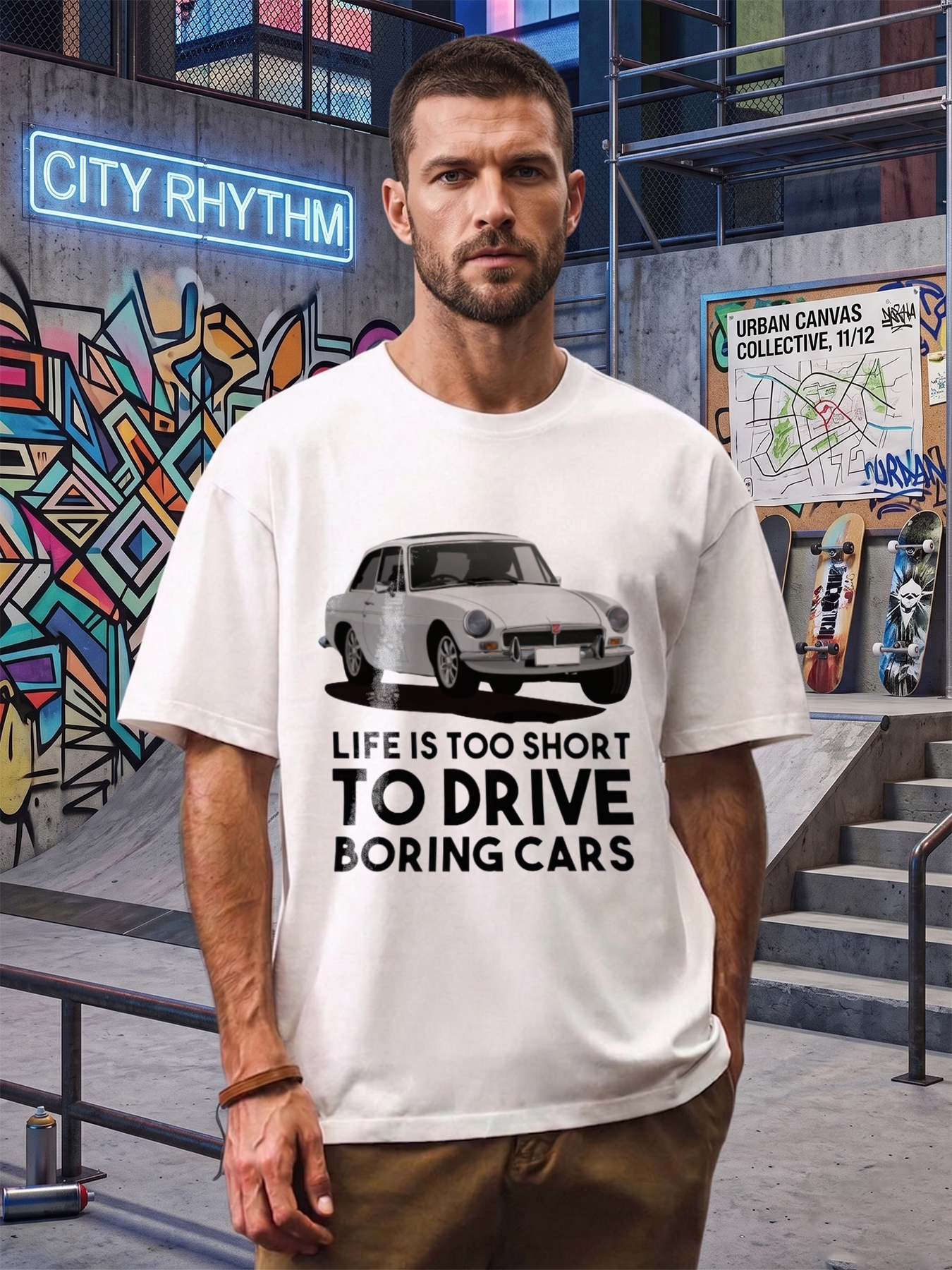 Men's Printed T-Shirt Classic Car Graphic 