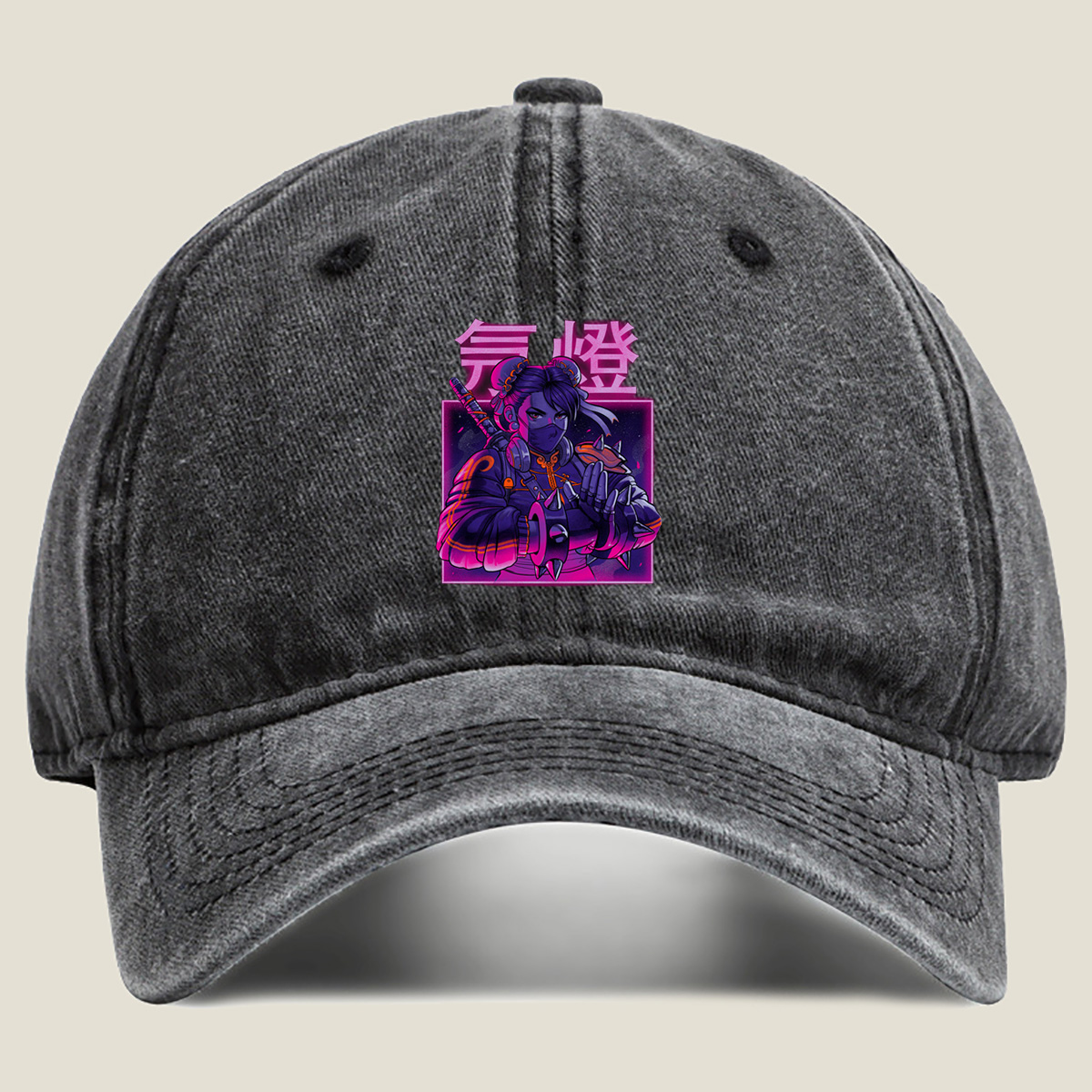 Cyberpunk Geisha: Neon Samurai - Washed Denim - Baseball Cap