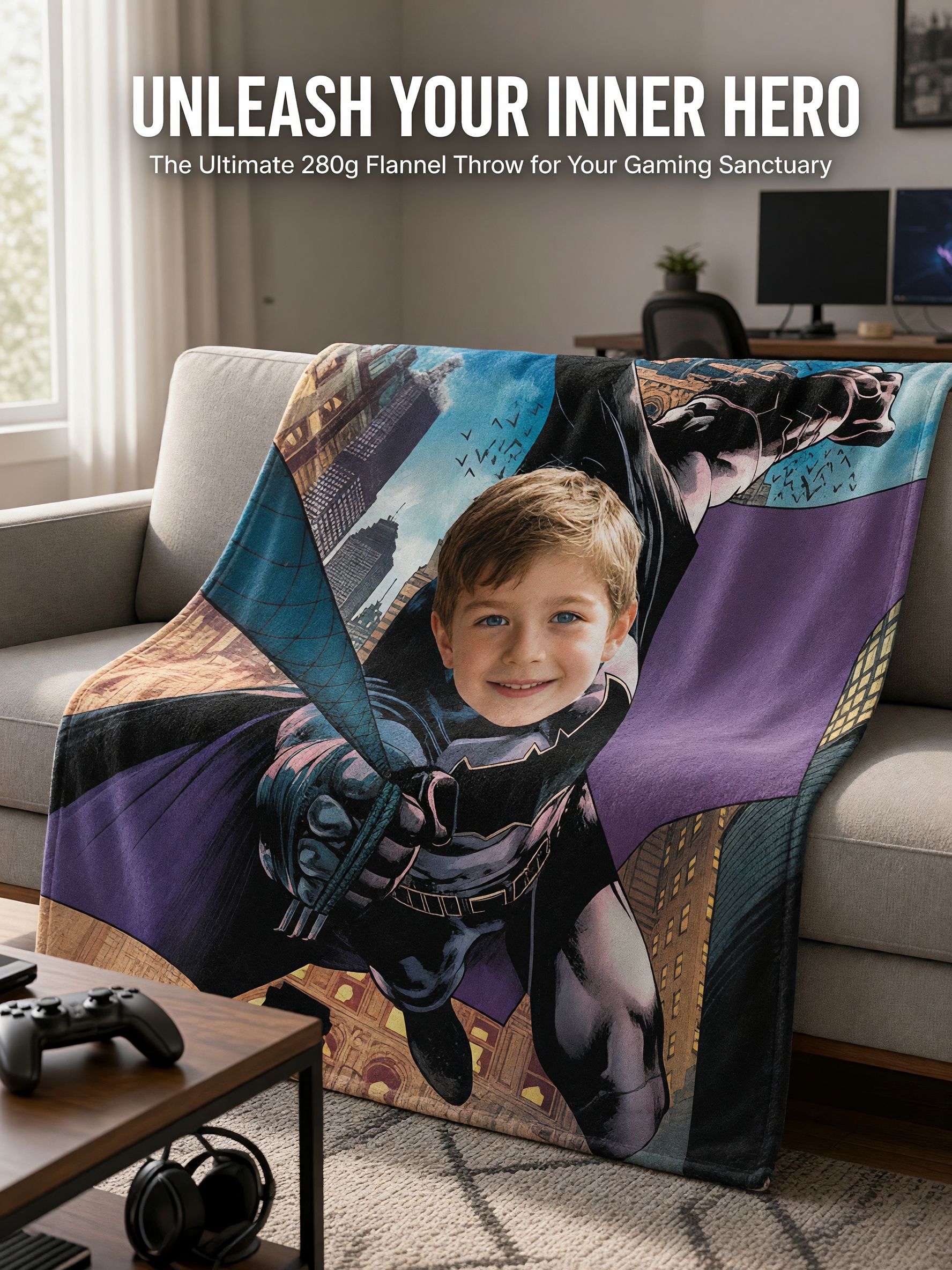 Custom Face Photo Blanket Superhero Comic Design Soft Flannel Fleece Throw for Kids and Adults Ideal Personalized Gift