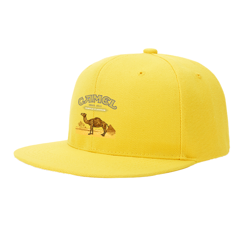 Flat Brim Baseball Cap Camel Desert Scene Print Streetwear Underground Skate Style for Basketball Court Skate Park Urban Lifestyle Hip Hop Artists and Streetwear Enthusiasts