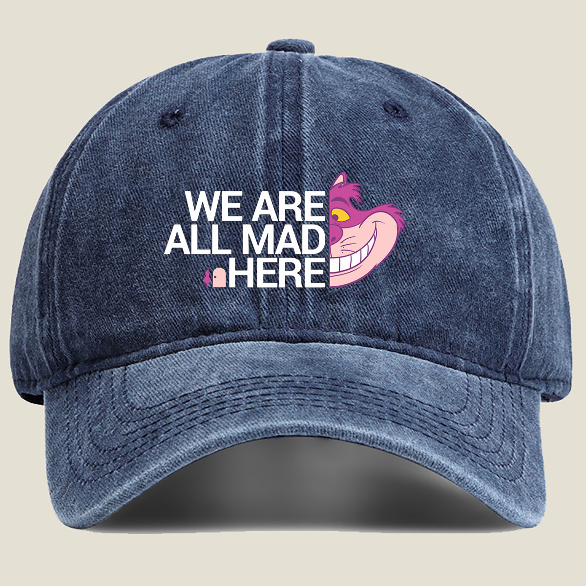 Alice in Wonderland - Cheshire Cat: We Are All Mad Here - Washed Denim - Baseball Cap