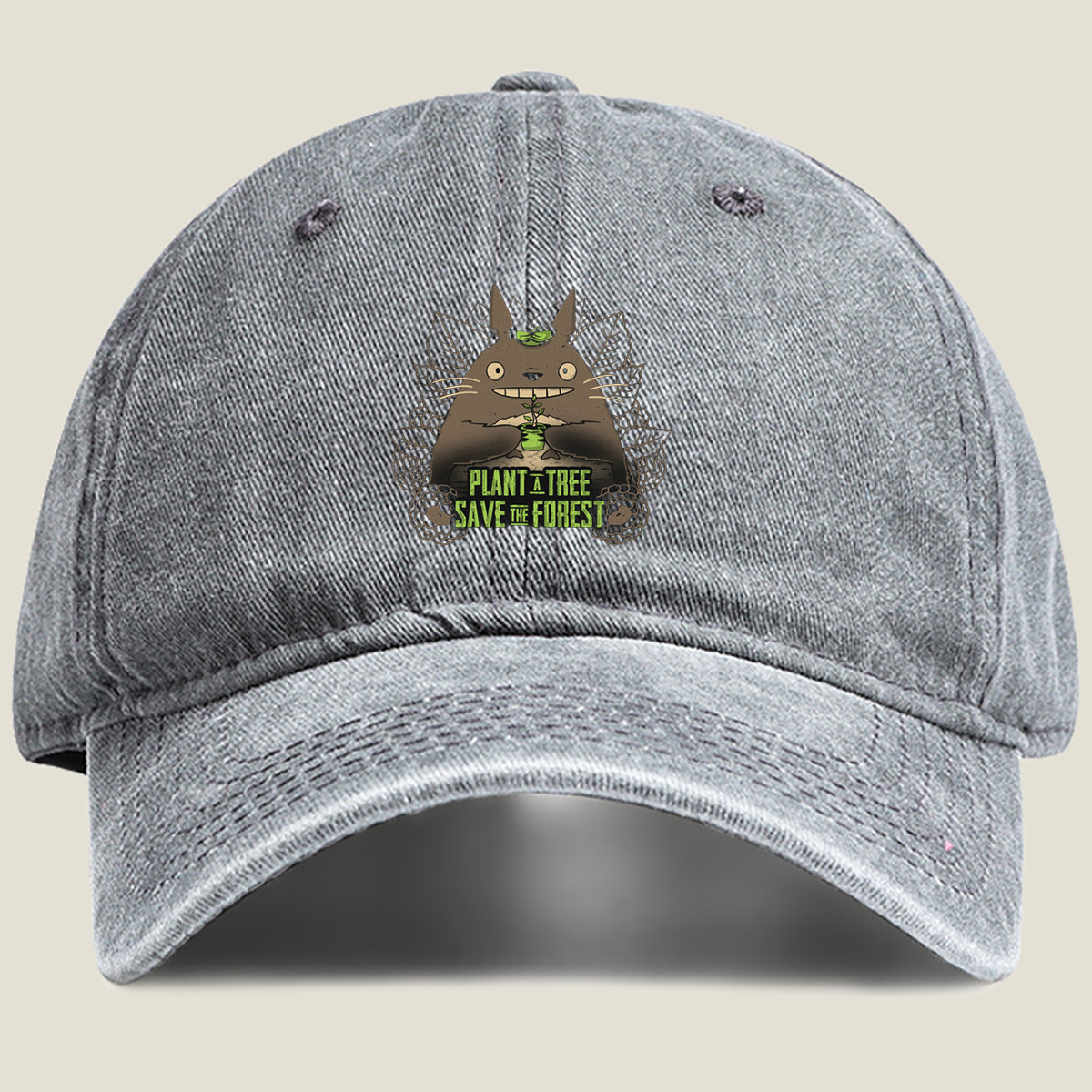 Totoro Plant a Tree Save the Forest - Washed Denim - Baseball Cap