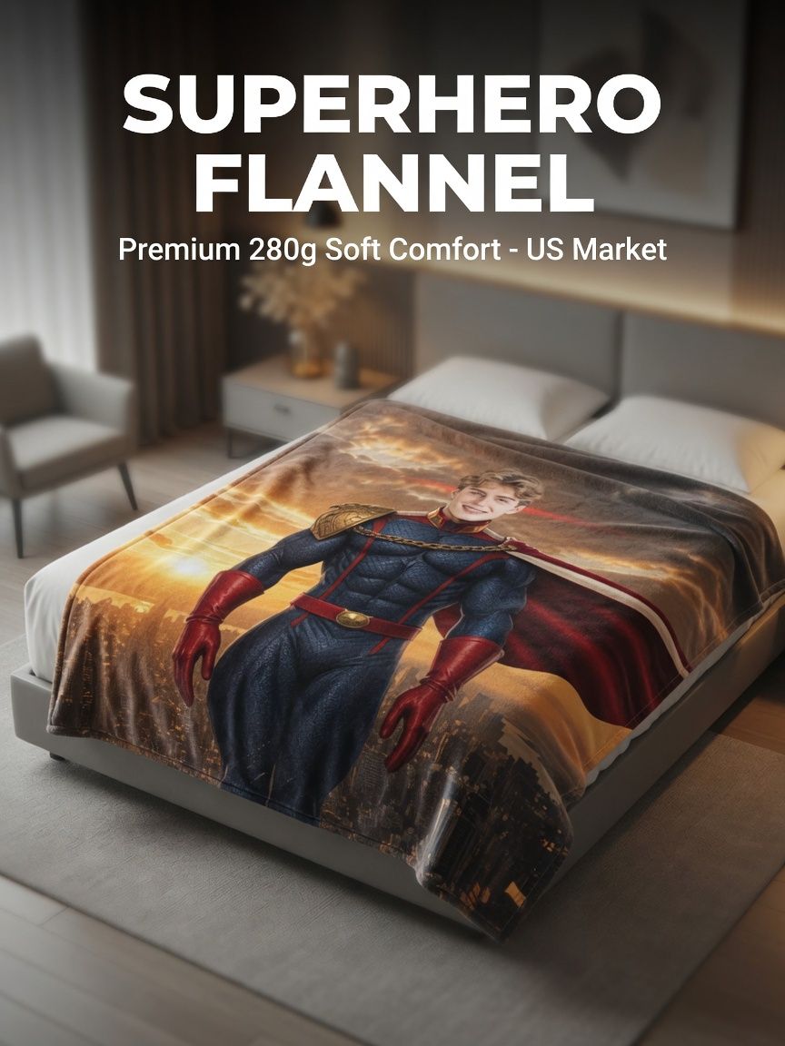 Custom Face Superhero Blanket Personalized Photo Flannel Throw Soft Warm Fleece Bed Couch Blanket Unique Gift for Him