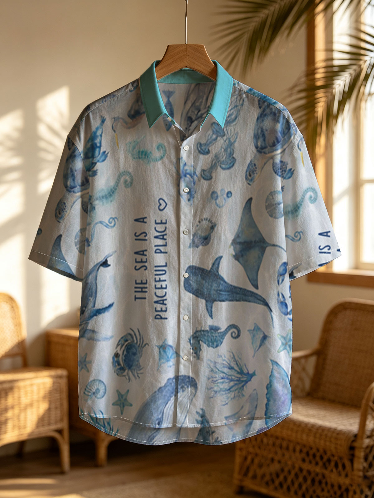 Underwater Serenity: Marine Life in Blue Hues -  Shirt