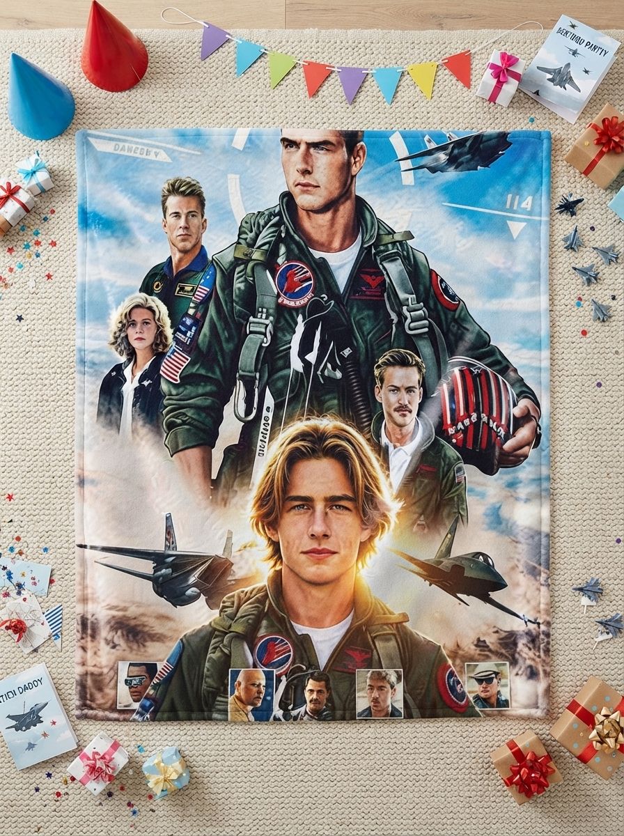 Custom Photo Aviator Pilot Flannel Blanket Personalized Fighter Jet Portrait Ultra Soft Anti-Pilling Cozy Throw Blanket