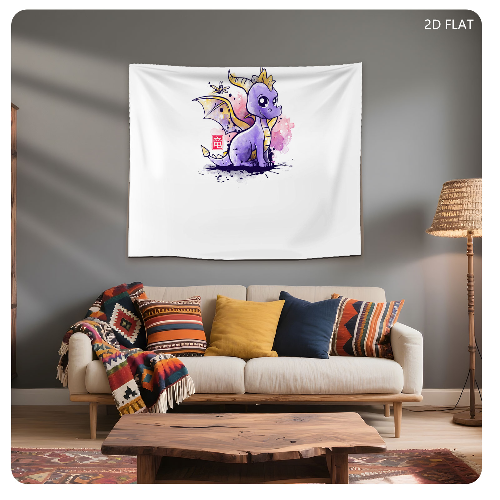 Cute Purple Dragon with Mosquito and Chinese Character 