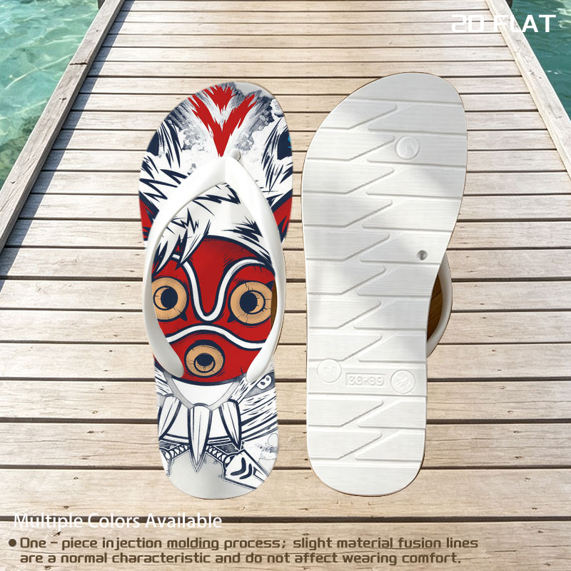 Red Masked Fox with Blue-Eyed Beast and Tribal Design -  flip-flops