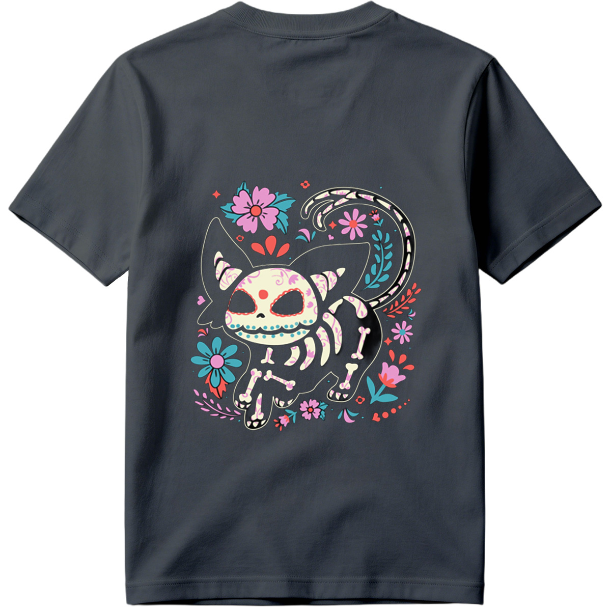 Day of the Dead Cat: Sugar Skull Feline with Floral Design - Tee