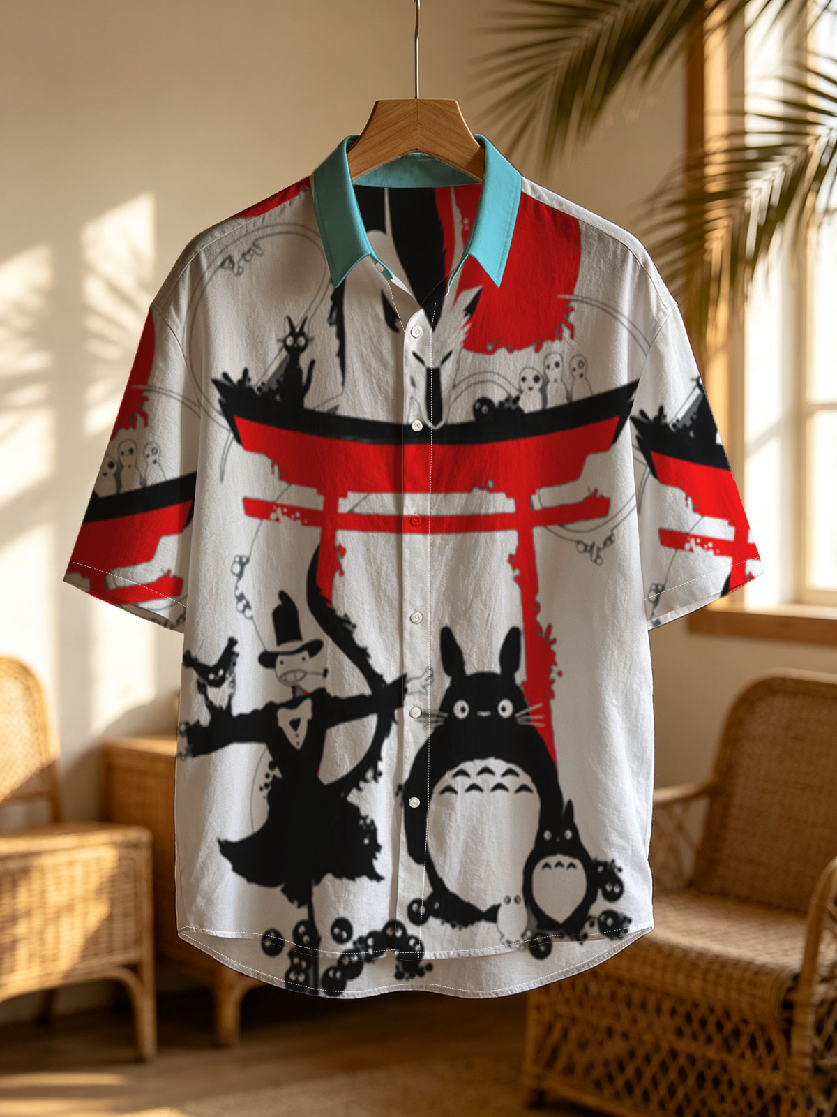 Totoro, No-Face, and Spirited Away Characters in a Japanese Shrine Scene -  Shirt
