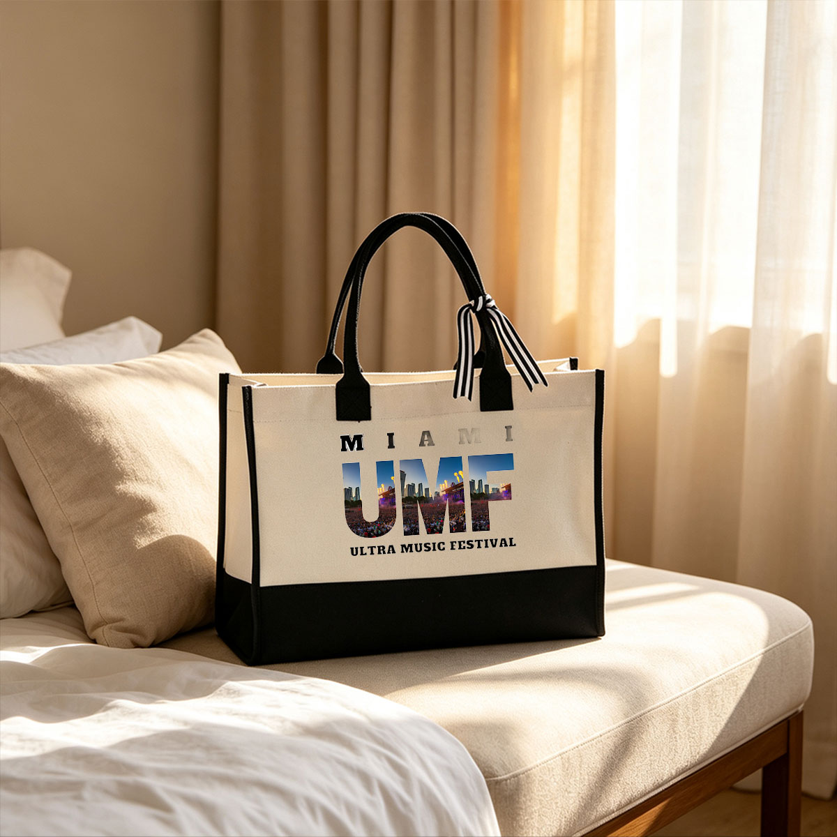 Ultra Music Festival Miami: Crowds, Stages, and City Skyline in Action - Canvas patchwork gift tote bag
