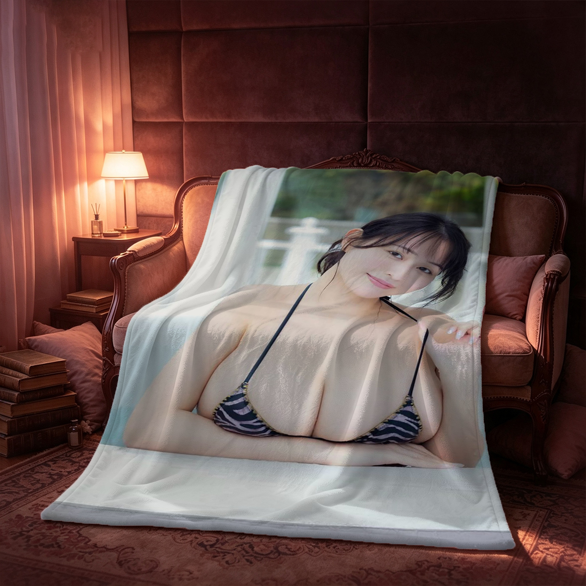 Emma Watson in sheer white lingerie on armchair - Blanket