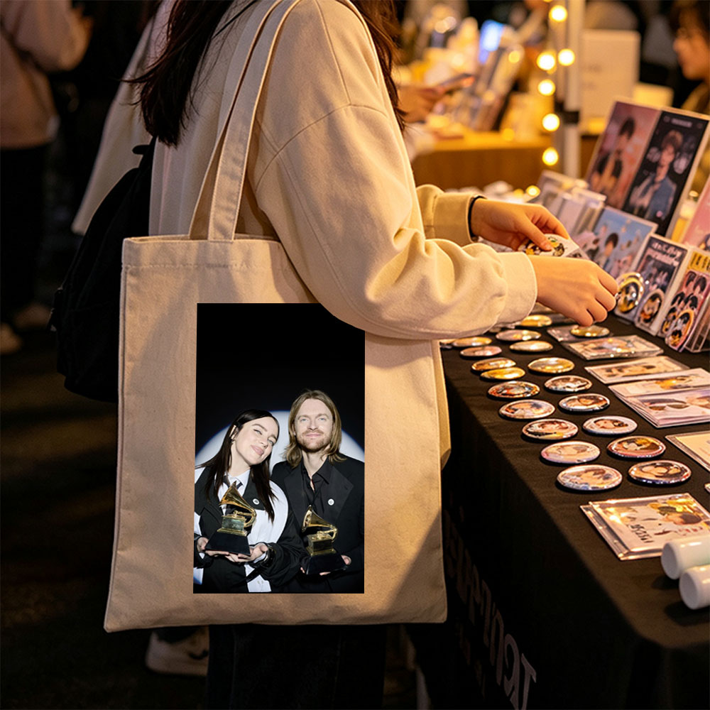 Billie Eilish and Finneas O'Connell at the Grammys Holding Awards - Canvas tote bags