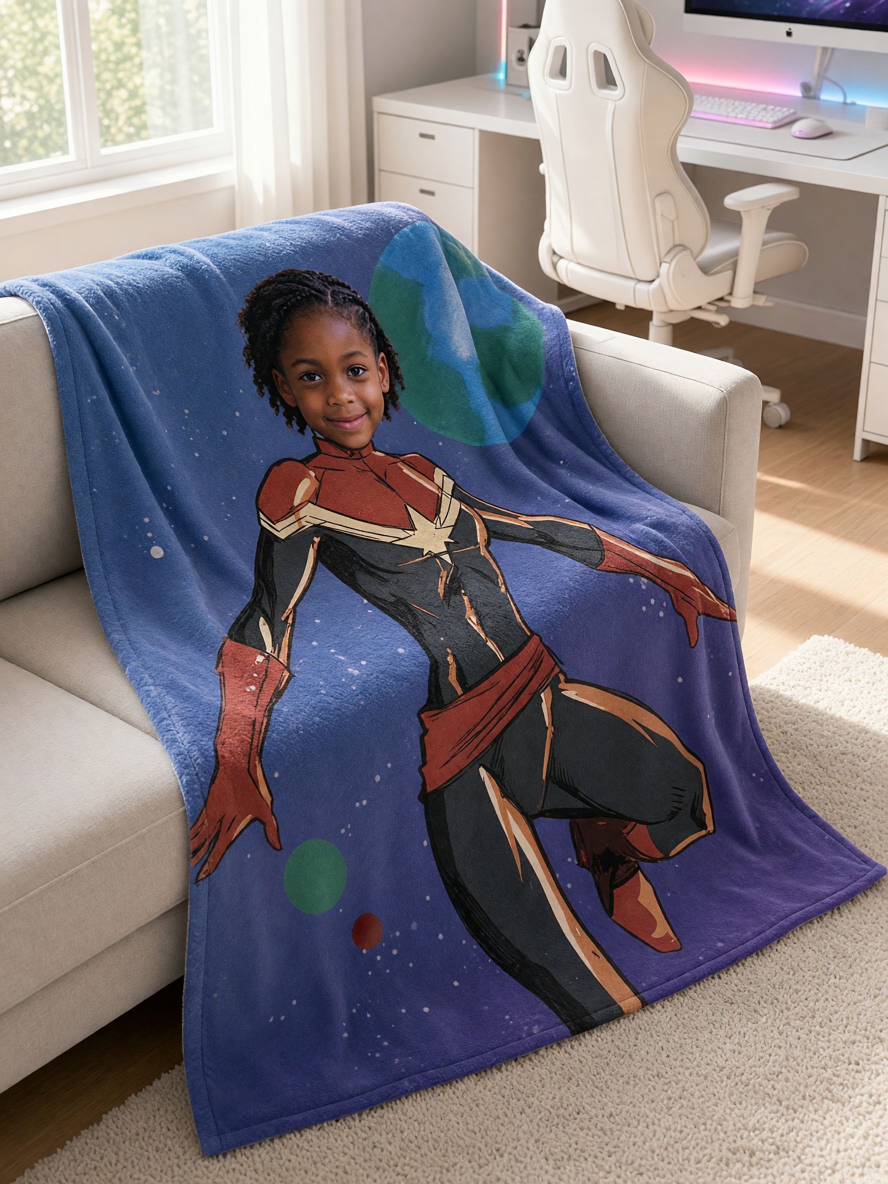 Custom Face Photo Superhero Flannel Blanket, Personalized Plush Throw for Couch and Bed, Unique Birthday Keepsake Gift