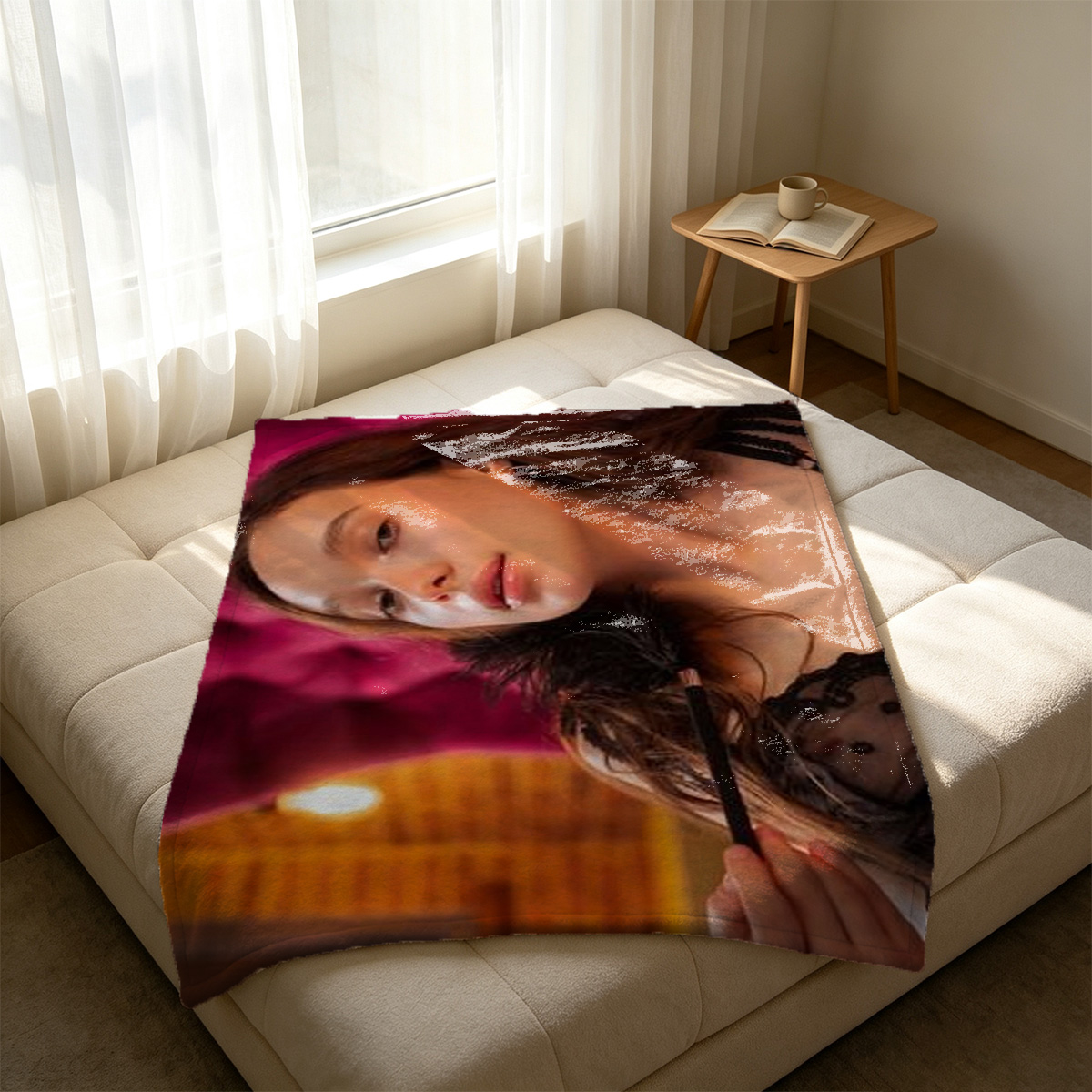 Blacked Bikini Model at Tropical Poolside - Blanket